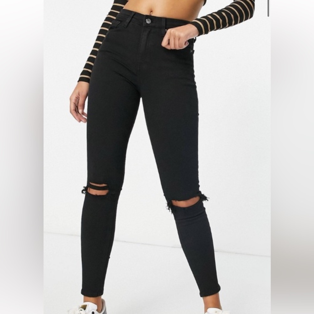 Topshop ripped knee black skinny jeans